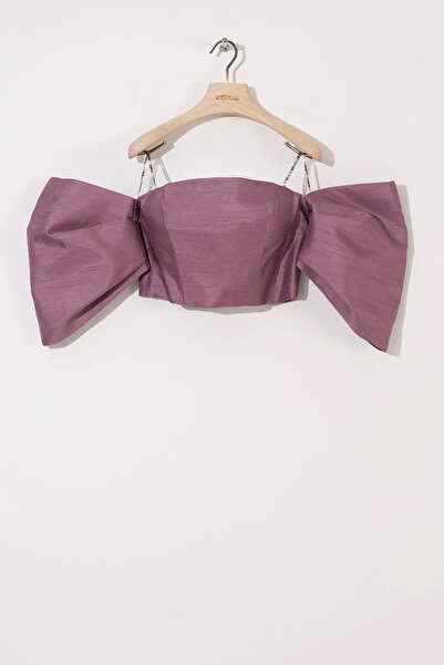 cercis Straplez Düşük Balon Kollu Crop Top