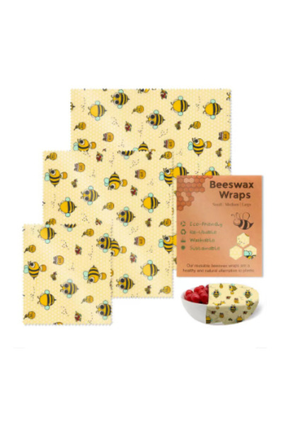 Choice لفافة من 3 قطع من أغطية الطعام المصنوعة من شمع العسل، قابلة لإعادة الا...