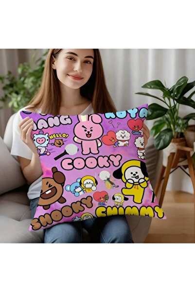 Miniso z1 30x30cm Cute B-bt21s Pillow Case Short Plush Sofa Decorative Gift H...