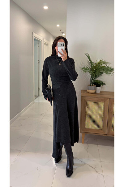 BİRCANÇİL Picca Anthracite Asymmetrical Cut Skirt