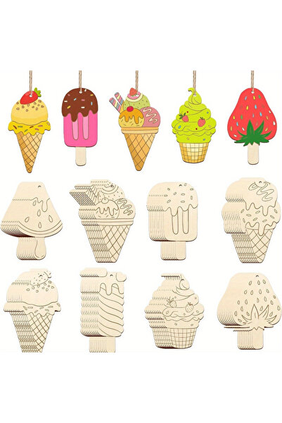 Choice ٢٤ قطعة (٨/١٦/٢٤ قطعة/عبوة) زينة آيس كريم خشبية، أعمال يدوية متعددة عل...