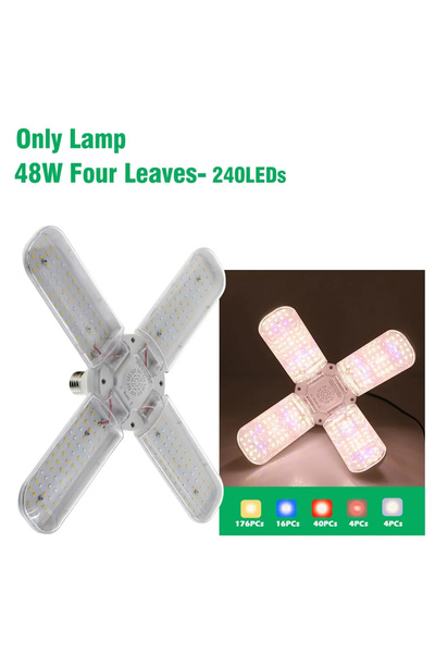 Choice مصباح نمو نباتي LED قابل للطي، 48 واط - 240 ليد، 2/3/4 ورقة مروحة، طيف...