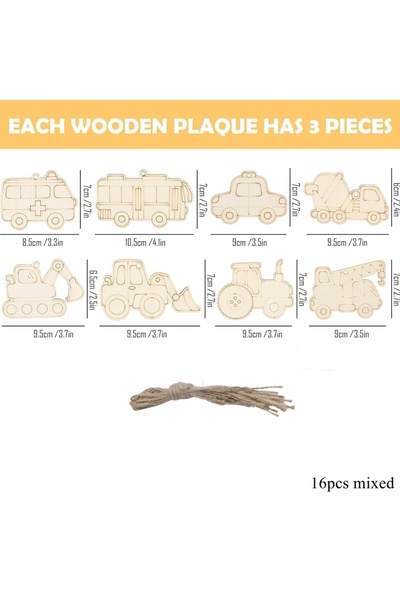 Choice 16 قطعة متنوعة من زينة السيارات الخشبية، شاحنات/حفارات كرتونية، زينة م...