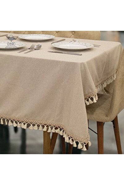 DNC HOMETEX مفرش طاولة من الكتان البيج الفاخر مع خطوط بنية