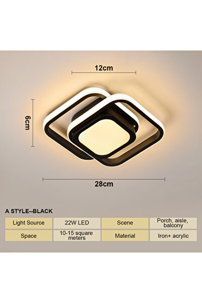 Choice مصباح سقف LED عصري أسود اللون بإضاءة دافئة، بارتفاع 28 سم، مزود بثلاثة...
