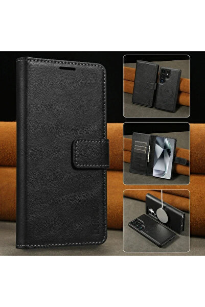 Choice جراب جلدي مغناطيسي أسود 2 في 1 لهاتف Galaxy S25 Ultra، متوافق مع S25 U...