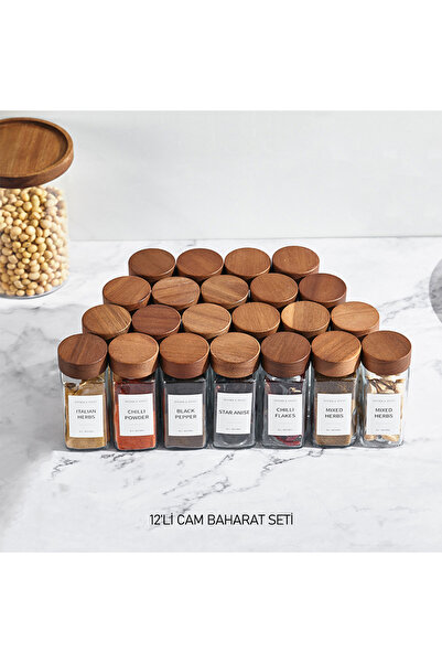 Edenza Acacia Bamboo Lid Glass Spice Jar |   Transparent Glass Seasoning |   ...