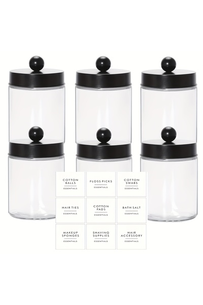 Choice علبة توزيع أعواد قطنية شفافة سوداء مكونة من 6 قطع، بتصميم ريفي أنيق، ل...