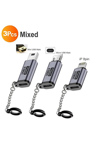 Choice 3 قطع من محولات USB-C المختلطة من النوع C أنثى إلى Micro/Mini USB لأجه...