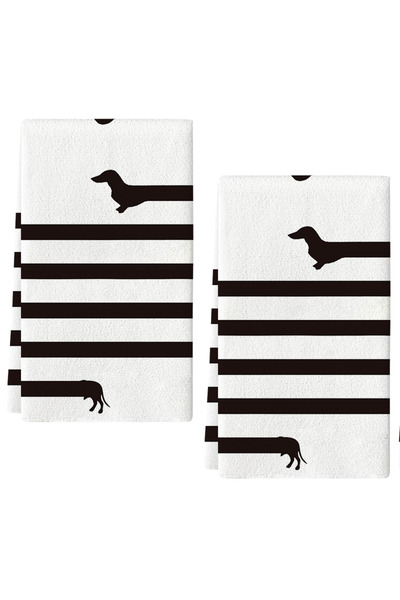 Choice 2pcs black 2Pcs, Black and White Striped Dachshund Kitchen Towels, 40C...