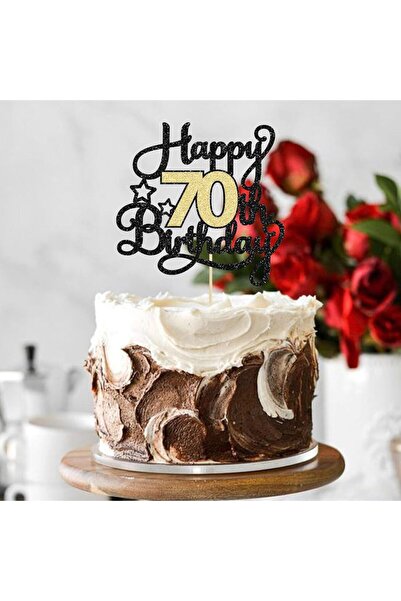 Choice 1pc Black Gold Happy 70th Birthday Cake Topper Glitter Cheers to 70 Ye...