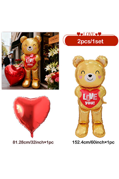 Choice بالون دب آخر يحتضن الحب، بالون دب مع بالون من فيلم ألومنيوم على شكل حب...