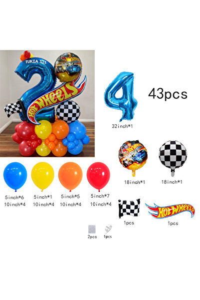 Miniso Other 25112508-4 43-piece Hot Wheels-themed balloon set, including che...