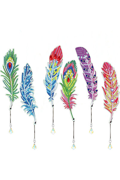 Choice SQ043 6 pieces/set DIY Diamond Painting bookmark Feather PET material ...