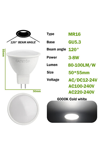 Choice 3w AC220-240V 120 degrees 6000K 12PCS LED MR16 Spotlights Bulb GU5.3 L...