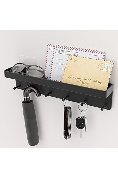 Choice رف تخزين جداري أسود - رف تخزين متعدد الفتحات للمدخل، مناسب للمفاتيح وا...