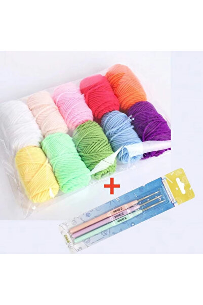 Choice A 10pcs Wool Yarn Rolls with 3 Crochet Hooks Handmade Crochets Woven M...