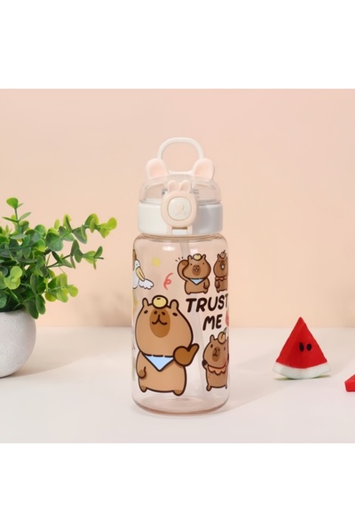 Choice زجاجة ماء بيضاء سعة 500 مل بتصميم كابيبارا، كوب ماصة كرتوني، زجاجة شرب...