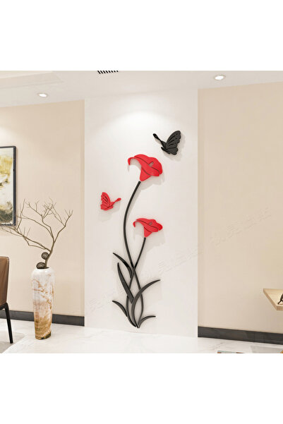 Choice ملصق حائط ثلاثي الأبعاد من الأكريليك الأحمر على شكل زهرة الزنبق، مقاس ...