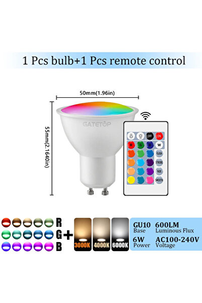Choice AC100-240V RGB 4000K 1PCS 1-10PCS RGB GU10 LED Spotlight Bulb 24 Key R...