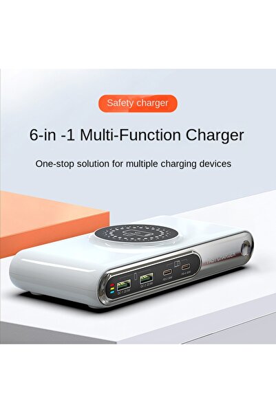Choice شاحن متعدد الوظائف 6 في 1 للهواتف المحمولة، أبيض اللون، مزود بمقبس أور...