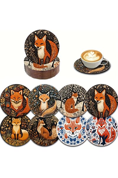 Choice 8pcs 8pcs 2D Bohemian Style Vintage 4in Wooden Coasters Colorful Fox P...