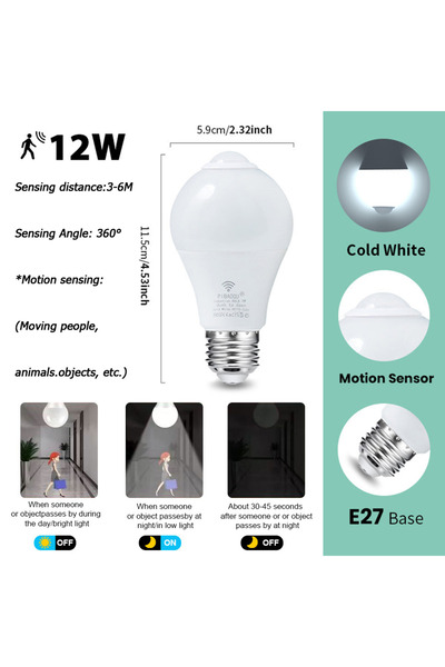 Choice 2 pcs 12W Cold white 2PCS LED Bulb Light Bulb With Motion Sensor LED B...