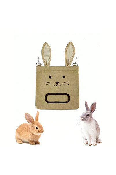 Choice1 كيس علف للأرانب بلون كاكي داكن بتصميم آذان أرنب لطيفة - معلف معلق شدي...
