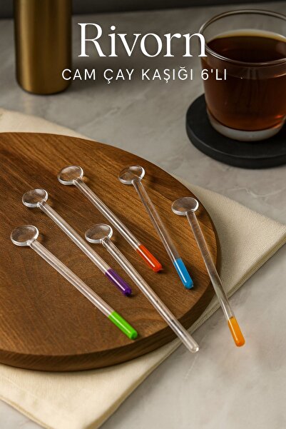 KAMPANYALI 6’lı Renkli Cam Çay Kaşığı Seti | Şeffaf Isıya Dayanıklı Modern Şı...