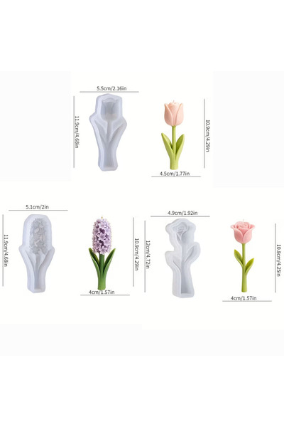 Choice مجموعة من ثلاث قطع من قوالب الشموع الزهرية، ورود/زنبق/خزامى، شموع/صابو...