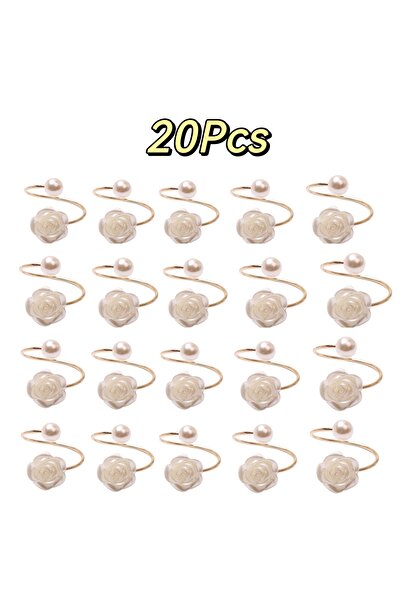 Choice 20 قطعة من حلقات مناديل مزينة بالورود واللؤلؤ - ديكور أنيق للطاولات مز...