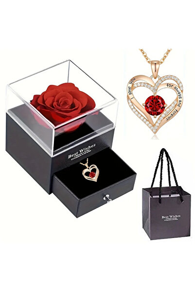 Choice 1set Luxury Red Zircon Pendant Necklaces with Rose Flower Gift Box For...
