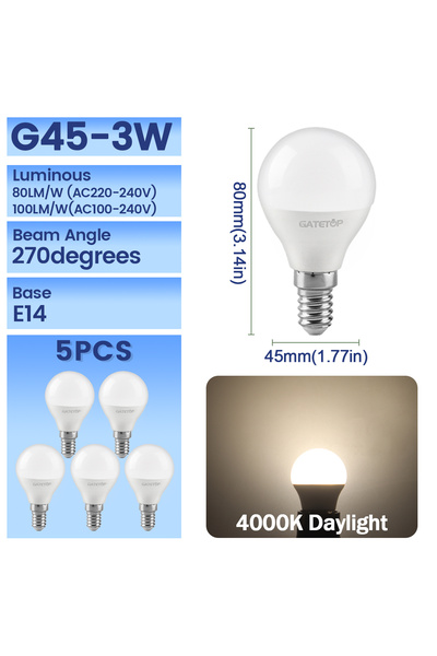 Choice AC220-240V 3W G45 4000K 5Pack G45 C37 E14 3W LED Light Bulb AC 220V 11...