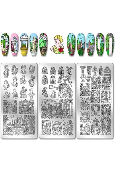 Choice AECH011-02679 3 قطع من قوالب ختم الأظافر على الطراز الأوروبي، بنقوش وت...