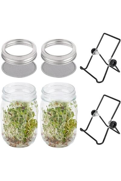 Choice 16oz Seed Sprouting Jar Kit Mason Jars With Stainless Steel Stand Spro...