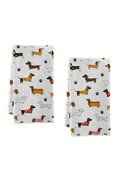 Choice 2pcs 40X60Cm WHITE 2-Pack of Dachshund Kitchen Towels, Dish Towels, Ha...