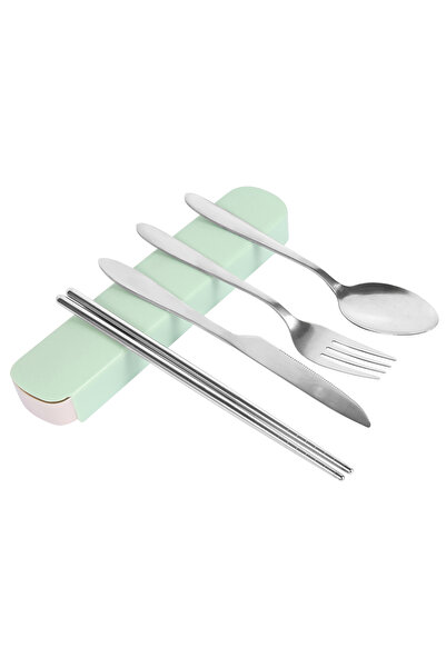 Choice Green 4pcs Portable Cutlery Set Stainless Steel Silverware Set with Ca...
