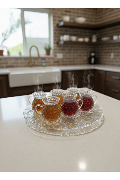 Rooc Home Kabartma Desenli Borosiklat cam 210 ml – Kulplu, Şeffaf Çay ve Bitk...