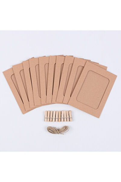 Choice Kraft Paper 10Pcs Paper Photo Frame Set With Wooden Clips and Rope Han...