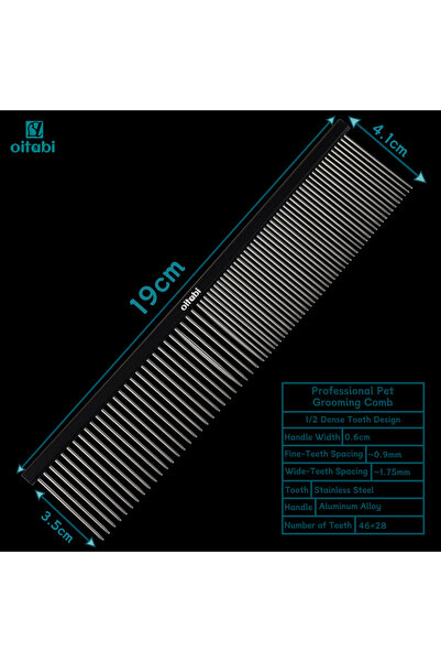 Choice Black-19cmx4.1cm Oitabi Pet Comb Stainless Steel Long Teeth Comb for D...
