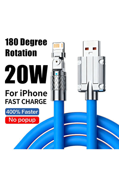 Choice كابل شحن سريع USB أزرق بطول 1.5 متر، قابل للدوران 180 درجة، متوافق مع ...