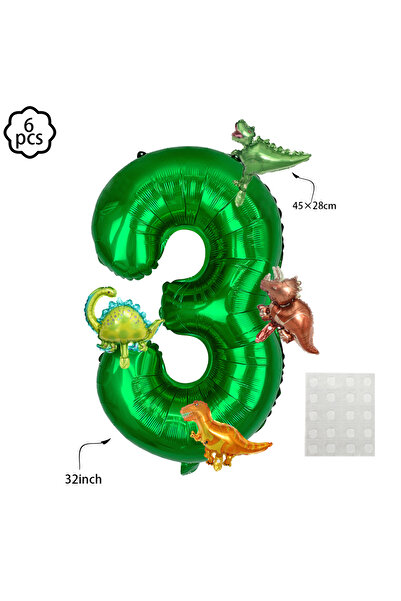 Choice بالونات ديناصورات مقاس 32 بوصة، رقم 3، 6 قطع، مجموعة بالونات عيد ميلاد...