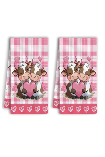 Choice 2pcs MULTI 2Pcs, Pink Heart-Shaped Cute Cow Kitchen Towels, 40Cm*60Cm ...
