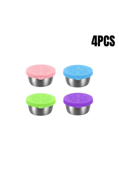 Choice مجموعة متنوعة من 4 أكواب صلصة تغميس من الفولاذ المقاوم للصدأ، مع أغطية...