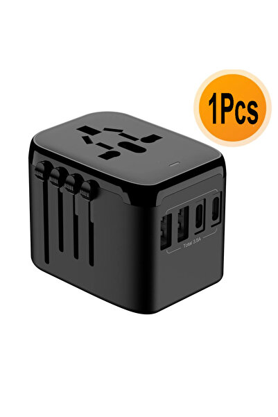 Choice محول سفر عالمي واحد، شاحن سفر متكامل مزود بمنفذي USB ومنفذي حائط من ال...