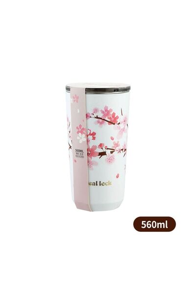 Choice كوب قهوة من الفولاذ المقاوم للصدأ سعة 560 مل بنقشة زهر الكرز، كوب حرار...