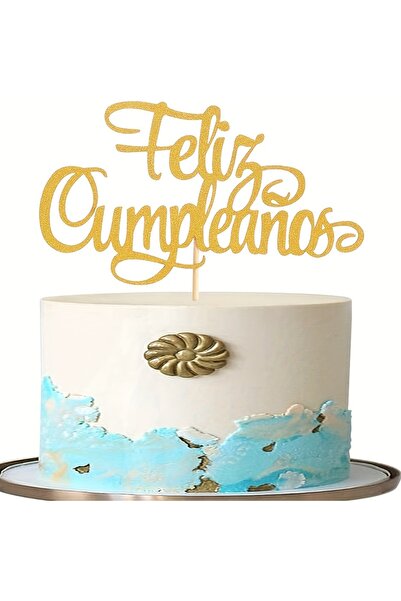Choice Gold 1pc Cake Topper Golden Glitter Happy Birthday Cake Topper, Fiesta...
