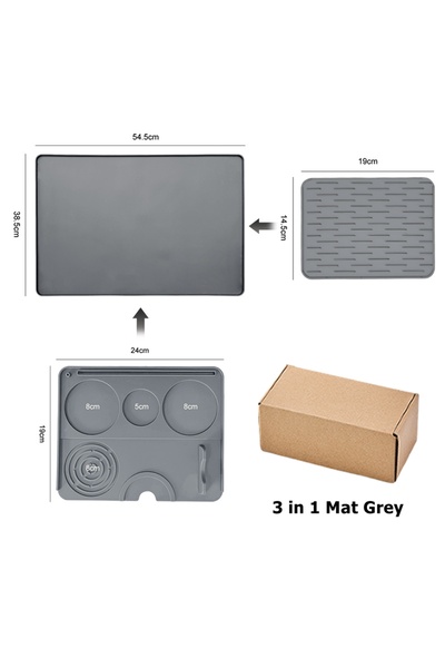 Choice 54.5x38.5cm Grey Mat Silicone Coffee Maker Mat 3 in 1 for Most Home Es...