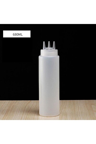 Choice 680ml 3 hole Plastic Squeeze type Condiment Bottle with 3 Nozzles Cond...