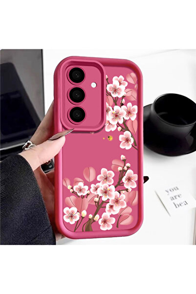 Choice جراب هاتف سامسونج A56 5G A745 بلون وردي فاقع بنقشة زهر الخوخ، متوافق م...